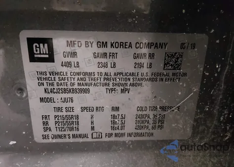 2019 Buick Encore Awd Sport Touring z USA, uszkodzony, nr VIN KL4CJ2SB5KB939909